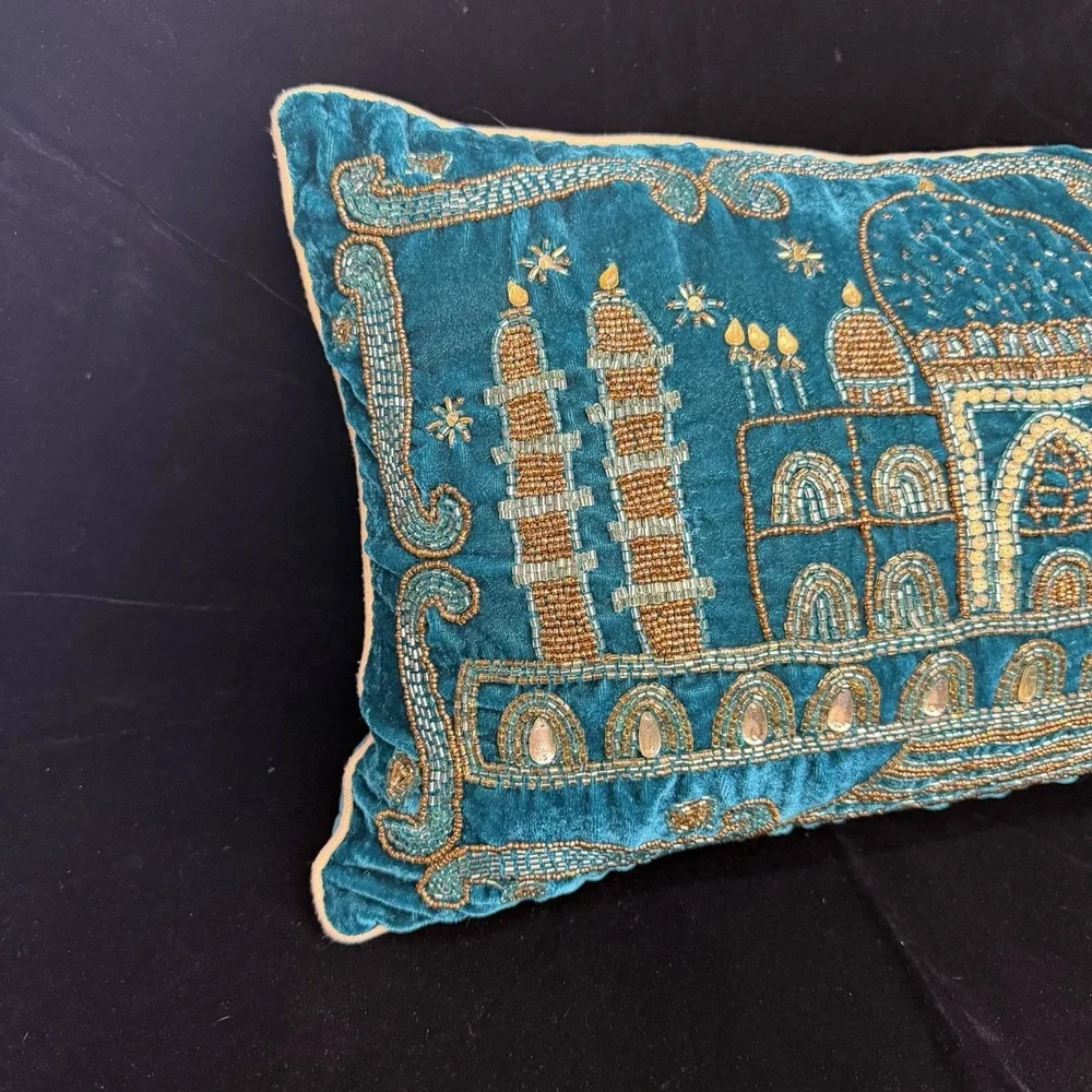 Vintage Bead Embroidered Taj Mahal Pillow Cover (Includes Pillow Insert)